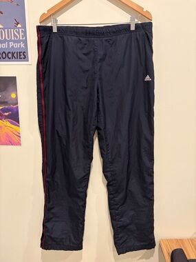 adidas Navy Men’s Track Pants with Red Side Stripe